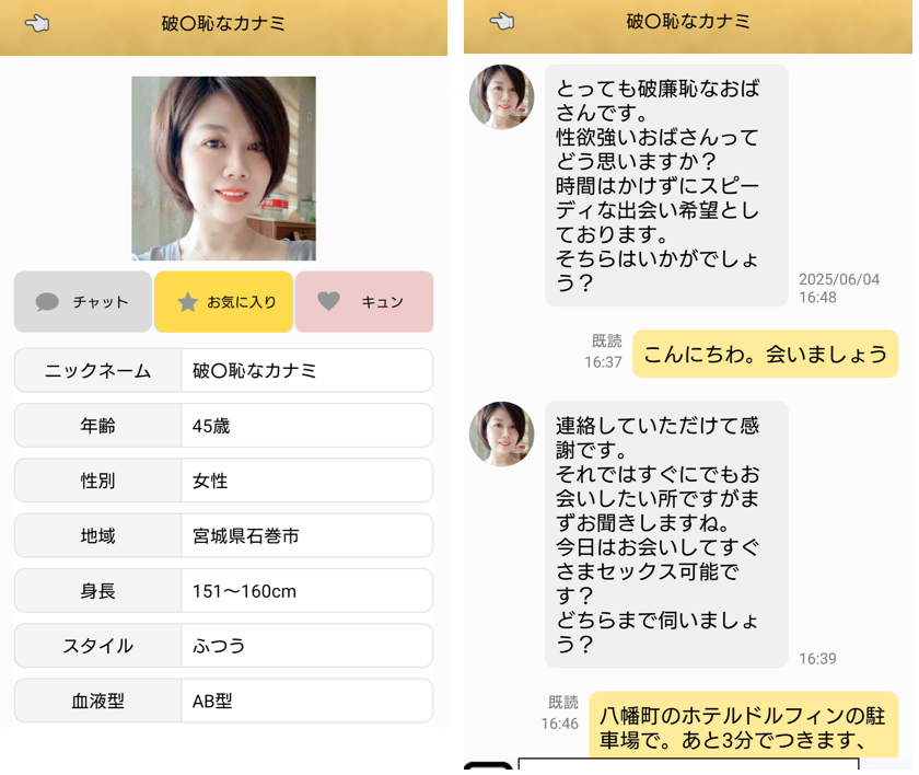 マダムトークのサクラとのやり取り