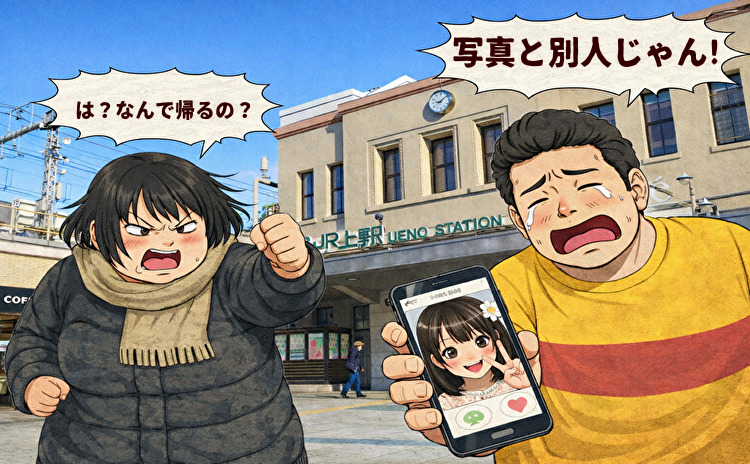 写真と別人の女性