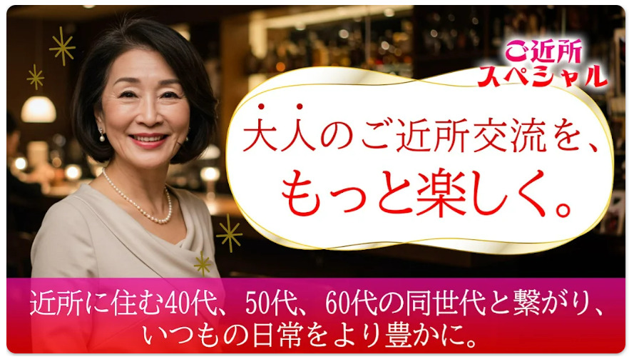 ご近所スペシャル　熟年・熟女が集う地域密着トークアプリ